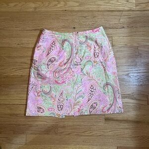 Paisley Print Skirt Talbots Sz 8 Pink Green A Line Knee Length Midi Vintage chic